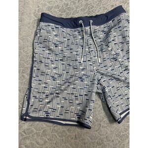 Johnnie O Men's Swim Trunks Shorts Blue White Geometric Print Elastic Waist L